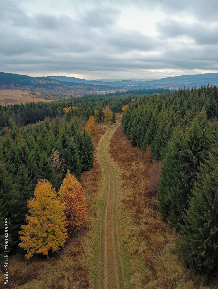 Obraz premium Beautiful aerial view of forest with beautiful autumn colors of nature drone view
