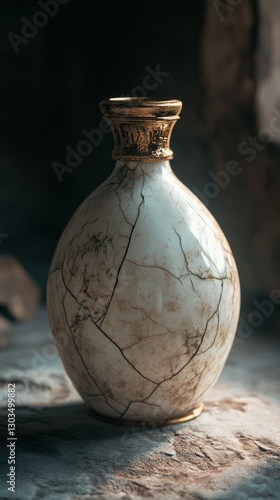 An alabaster jar of expensive perfume. Biblical depiction of the alabaster jar used by a woman to anoint Jesus Christ in Bethany.