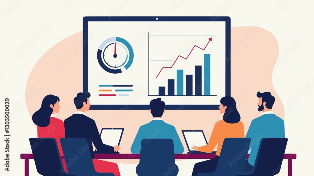 Online business training with data analysis on a large screen