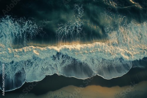 Waves Crashing Against Sandy Shore Create a Striking Contrast in a Coastal La...