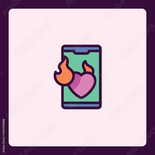 Flaming heart app, conveys passionate digital connection and instant love
