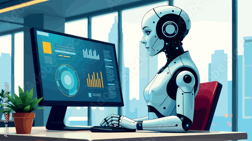 Humanoid AI assistant collaborating with business executive