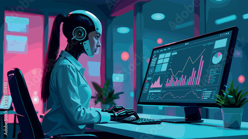 Humanoid AI assistant collaborating with business executive