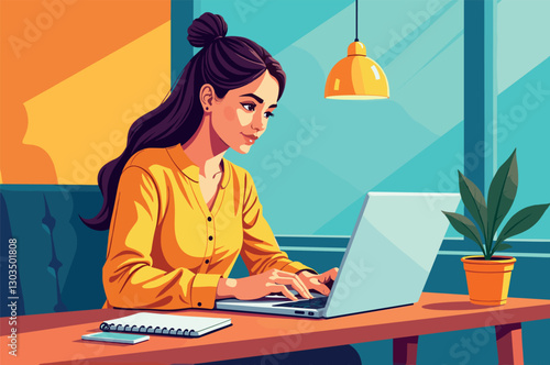 Freelancer working remotely in a cozy cafe setting