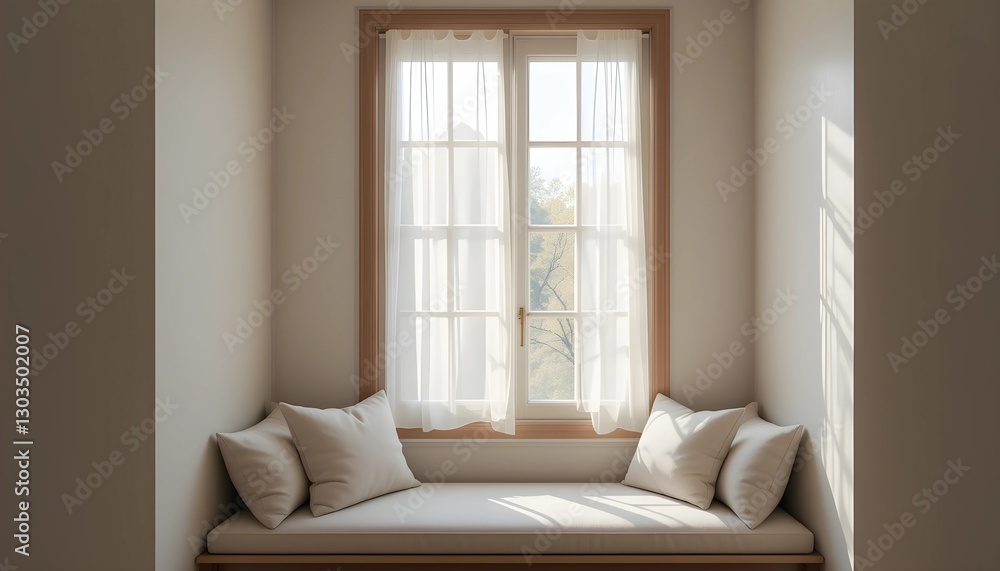 Fototapeta premium Delicate Window Nook with Wooden Bench