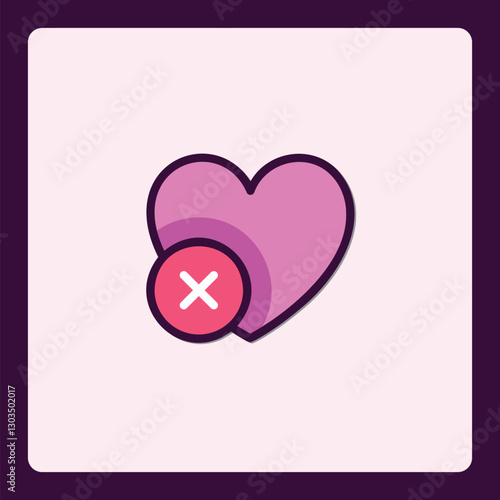 Rejection of love feelings, icon of broken or unliked heart symbol vector