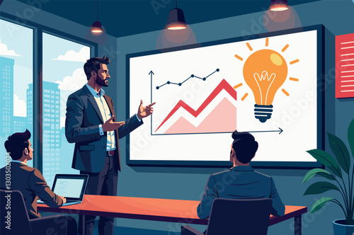 Startup founder presenting business growth strategy to investors