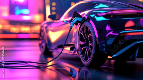 Futuristic EV Charging Scene with Holographic Interface