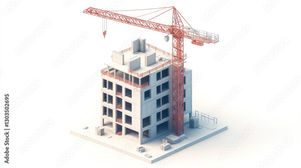 Construction site isometric crane building Construction site isometric crane building