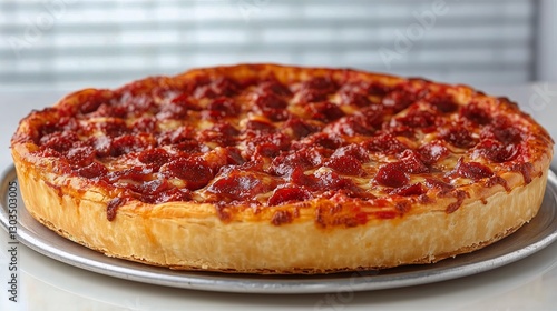 Delicious Rectangular Cheese Pizza Topped With Pepperoni on a Decorative Tray