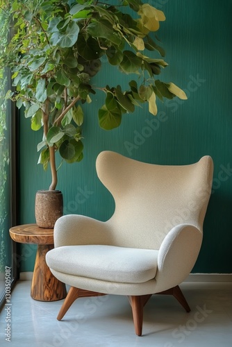 Cozy Corner With Pink Chair and Floral Arrangement in Green Room