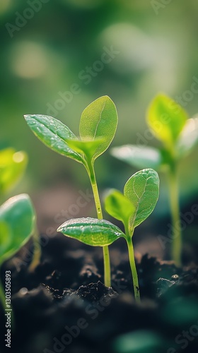 New Green Seedlings Emerging From Rich Soil in a Garden During Springtime
