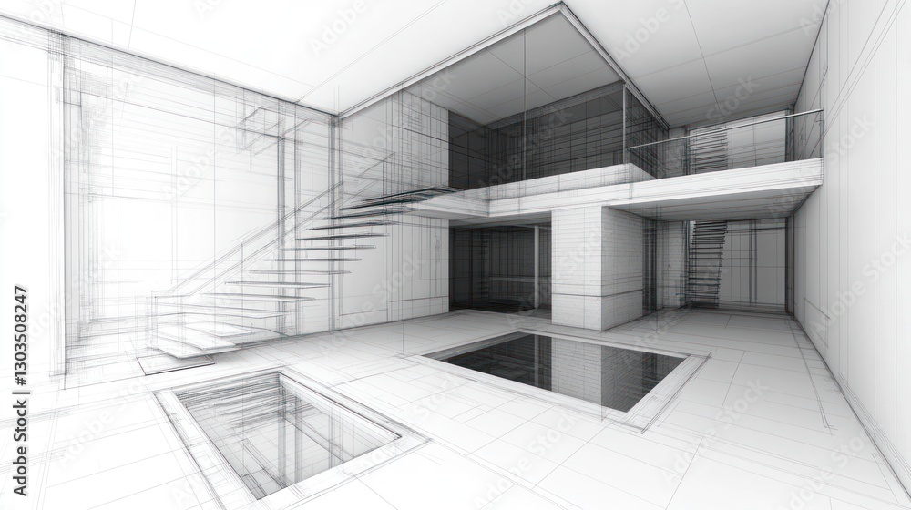 Architectural Design Interior Sketch, Modern Home, Open Floor Plan, 3D Rendering, Sketch Architectural Design Interior Sketch, Modern Home, Open Floor Plan, 3D Rendering, Sketch