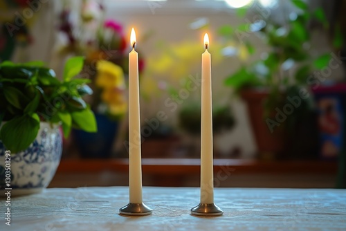 Elegant Candle Display With White Roses and Pinecones for a Festive Table Set...
