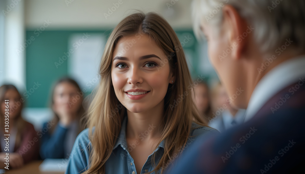 Smiling Student In Classroom With Teacher Smiling Student In Classroom With Teacher