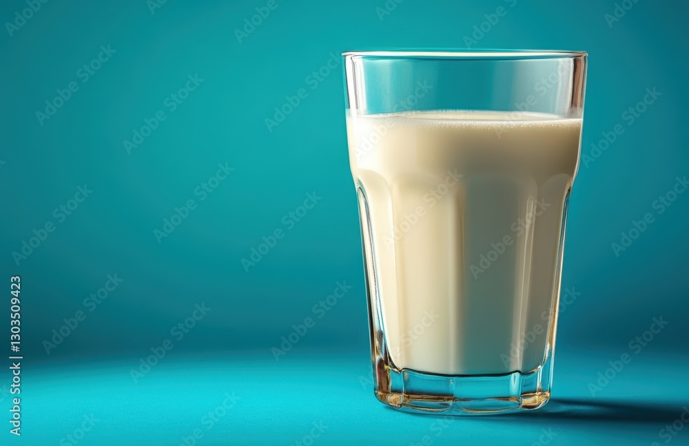 Refreshing Glass of Milk Set Against a Vibrant Turquoise Background with Soft Lighting Ideal for Food and Beverage Photography Refreshing Glass of Milk Set Against a Vibrant Turquoise Background with Soft Lighting Ideal for Food and Beverage Photography