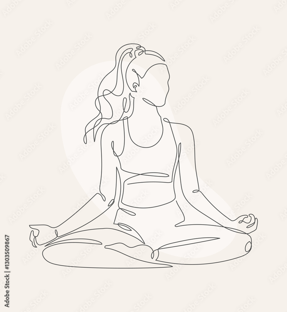 A minimalistic one-line drawing of a beautiful woman in the lotus yoga pose against a beige background, featuring continuous soft curves and elegant simplicity A minimalistic one-line drawing of a beautiful woman in the lotus yoga pose against a beige background, featuring continuous soft curves and elegant simplicity