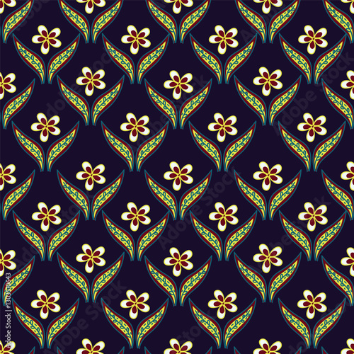 Trendy Floral pattern in the many kind of flowers. Tropical botanical Motifs scattered random. Seamless vector texture. Printing with in hand drawn style on dark background
