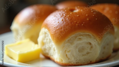   A mouthwatering close-up shot of a Parker House roll, featuring a golden brown crust and a soft, fluffy interior. It's beautifully presented with , ultra detailed, 8k resolution, HDR, professional