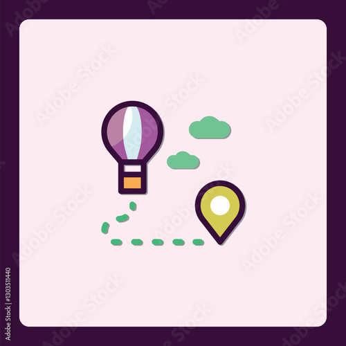 Creative vector illustration depicting balloon trip and destination point