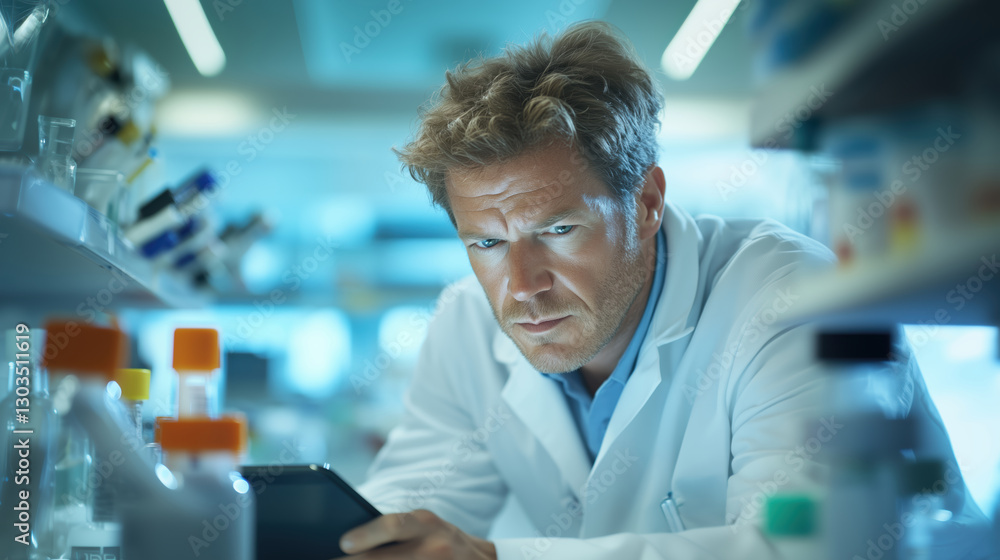 Close-up of scientist analyzing data in laboratory environment Close-up of scientist analyzing data in laboratory environment