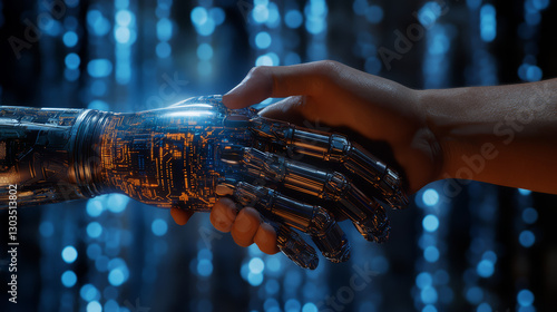 A Human Hand Shaking A Robotic Hand