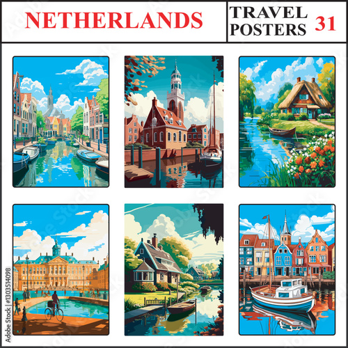 Netherlands Leiden Enkhuizen Giethoorn Travel Poster Wall Art Print Collection Set Part 31