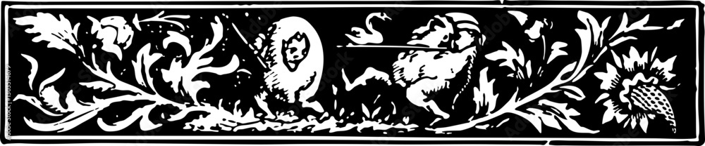 Intricate 19th Century Ornamental Design Featuring a Lion and a Sheep Among Floral Elements Intricate 19th Century Ornamental Design Featuring a Lion and a Sheep Among Floral Elements