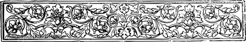 Intricate Floral Border Design from a 19th Century Book, featuring Detailed Line Art and Elegant Swirls, Ideal for Historical Illustrations