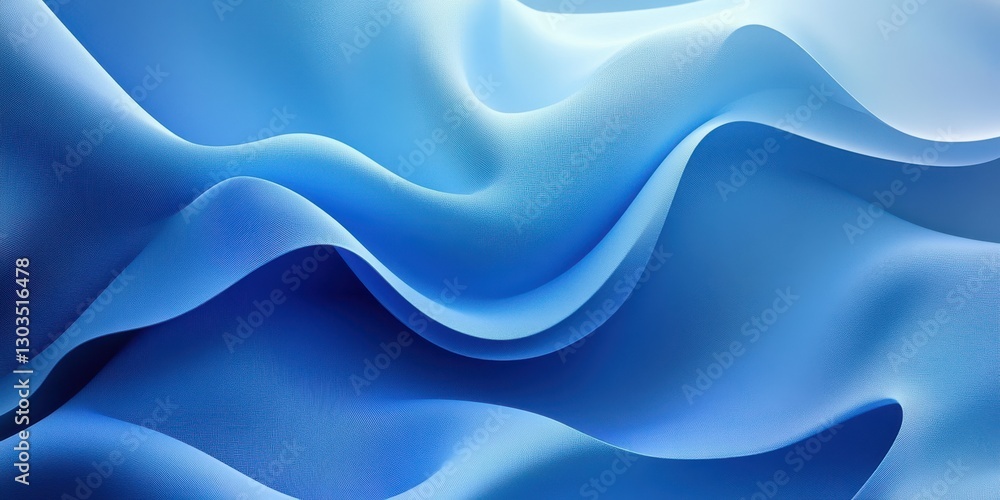 Obraz premium Flowing blue fabric gracefully undulates in soft waves under gentle light in an abstract textile display