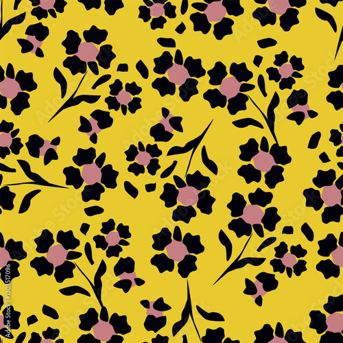 Trendy Floral pattern in the many kind of flowers. Tropical botanical Motifs scattered random. Seamless vector texture. Printing with in hand drawn style on dark background
