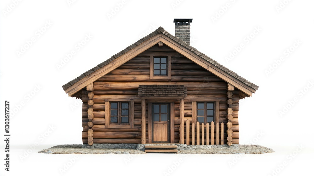 Wooden log cabin on white background. Possible use Real estate, tourism, architecture Wooden log cabin on white background. Possible use Real estate, tourism, architecture