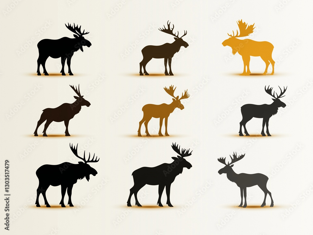 Obraz premium Icônes de caribous en flat design sur fond blanc