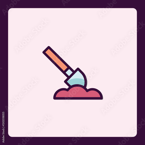 Doodle style icon of a shovel digging into the ground for gardening