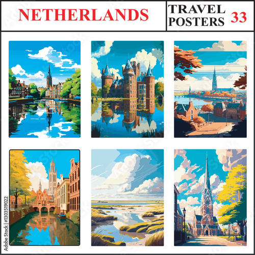 Netherlands Leiden De Haar Castle Nijmegen Travel Poster Wall Art Print Collection Set Part 33