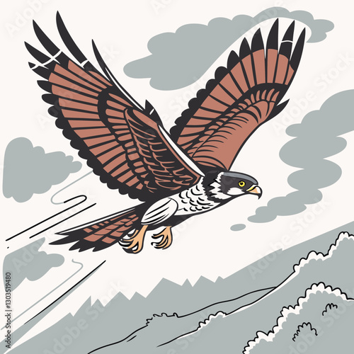 A powerful Peregrine Falcon captured in action mid-dive, showcasing its speed and precision as an aerial predator, illustrated in stunning vector style