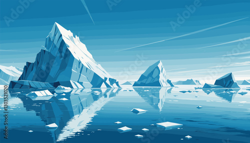 Majestic icebergs floating in a serene Arctic landscape
