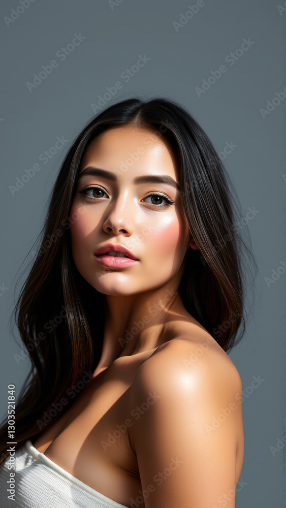 Portrait of a Beautiful Woman on an Isolated Gray Background Portrait of a Beautiful Woman on an Isolated Gray Background