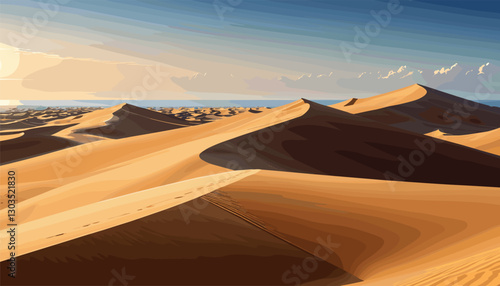Vast desert landscape with golden sand dunes