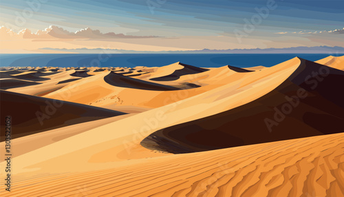 Vast desert landscape with golden sand dunes