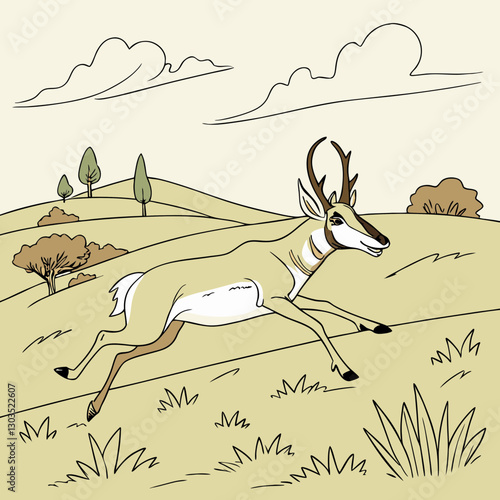 A Pronghorn running at high speed, captured in dynamic vector style, showcasing its agility and swiftness in motion.