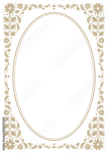 Beautiful floral flower border frame background in vintage victorian art nouveau illustration style for invitation poster printable card fairy tale book page journal memo notes digital scrapbook paper