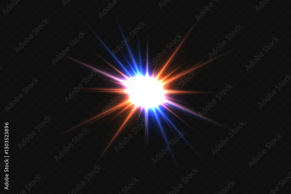 Magic light explodes, a flash of stars and rays. Vector illustration