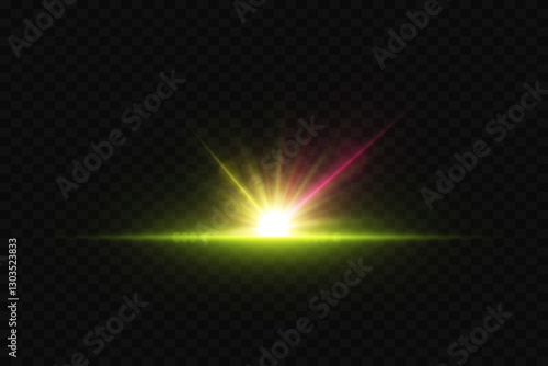 Neon glare of light, star sparks, light rays and lines.