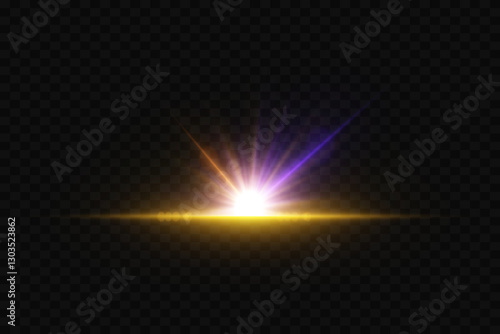 Neon glare of light, star sparks, light rays and lines.