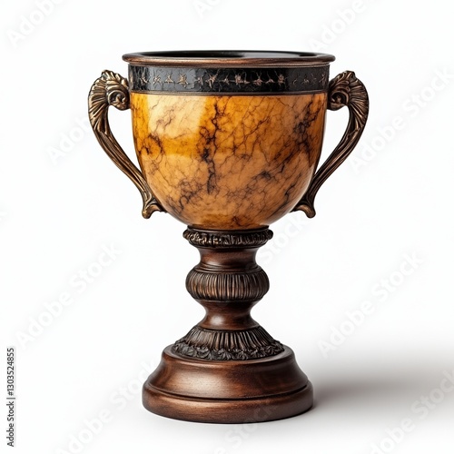 A beautifully crafted trophy featuring a marbled amber finish and intricate bronze accents, standing on a sturdy base with decorative detailing.