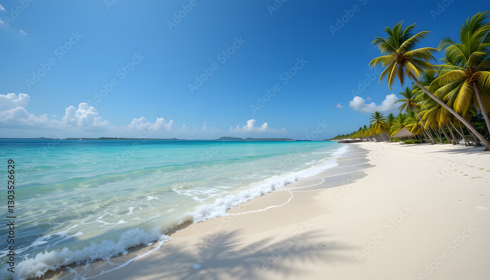 Tropical Beach Scene With Palm Trees And Turquoise Water Tropical Beach Scene With Palm Trees And Turquoise Water