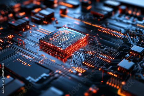 Obraz na płótnie Electronic circuit board, digital background perfect for tech processes, neural networks, artificial intelligence, data transfer and encryption w salonie