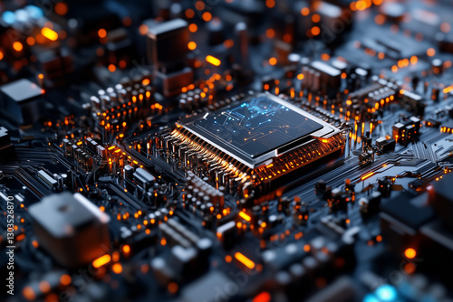 Obraz na płótnie Electronic circuit board, digital background perfect for tech processes, neural networks, artificial intelligence, data transfer and encryption w salonie