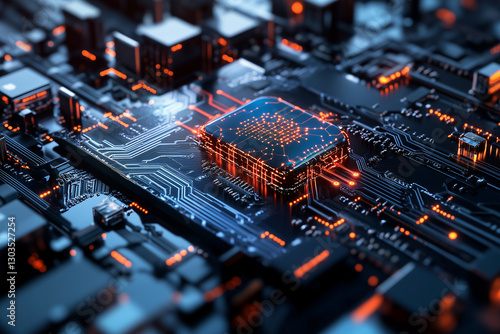 Obraz na płótnie Electronic circuit board, digital background perfect for tech processes, neural networks, artificial intelligence, data transfer and encryption w salonie